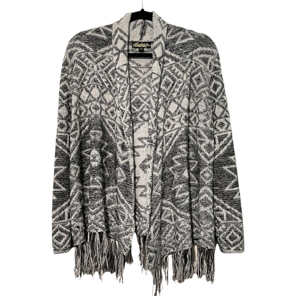 ABSOLUTELY‎ FAMOUS AZTEC OPEN CARDIGAN FRINGE DETAIL SWEATER M
